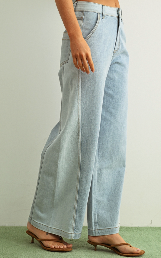 Block Denim Wide Leg Jeans