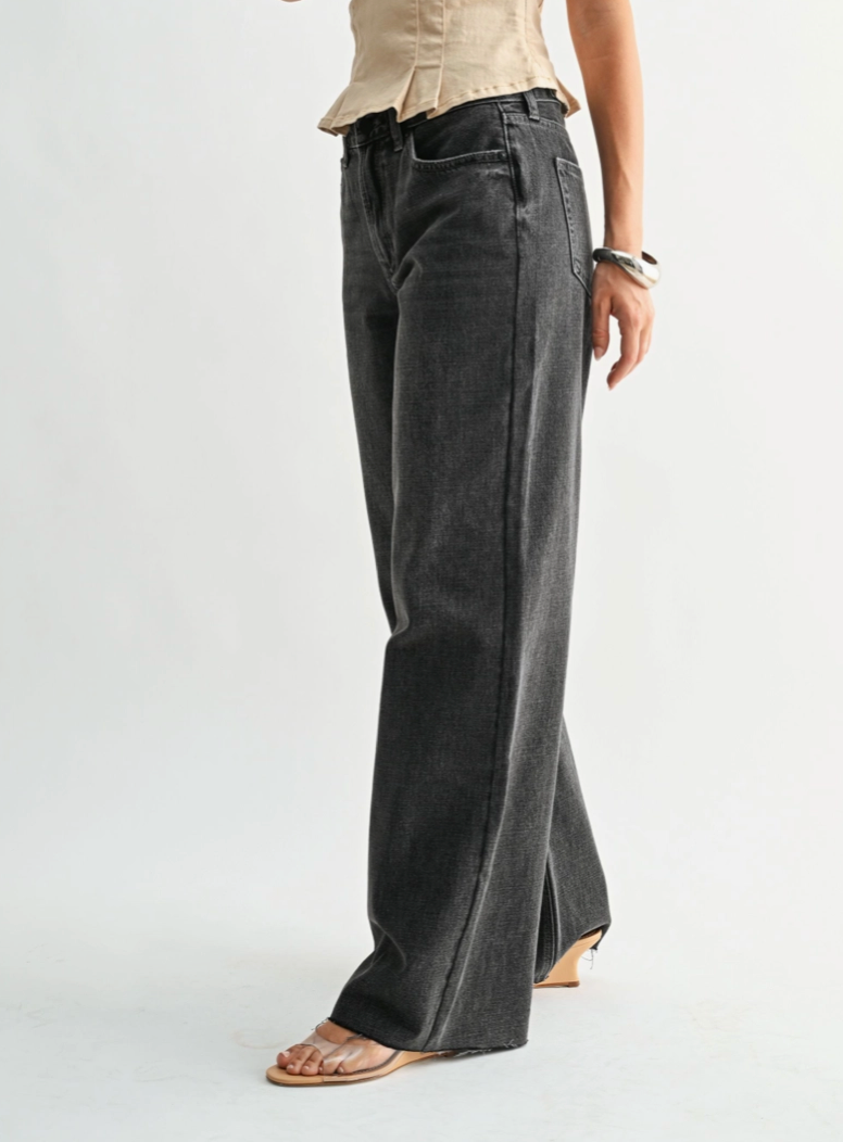 Black Washed High Rise Wide Leg Jeans
