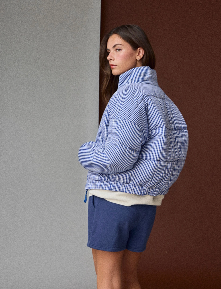 Gingham Zip Up Puffer Coat