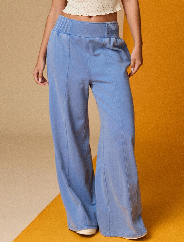 Blue Wide Leg French Terry Pants
