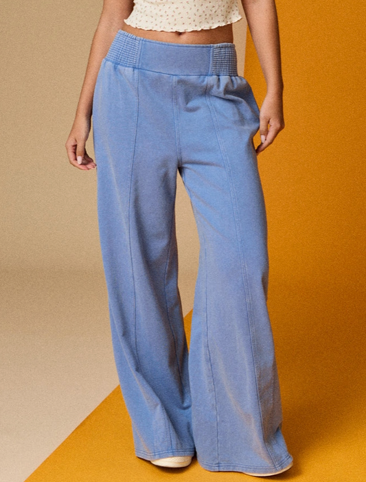 Blue Wide Leg French Terry Pants