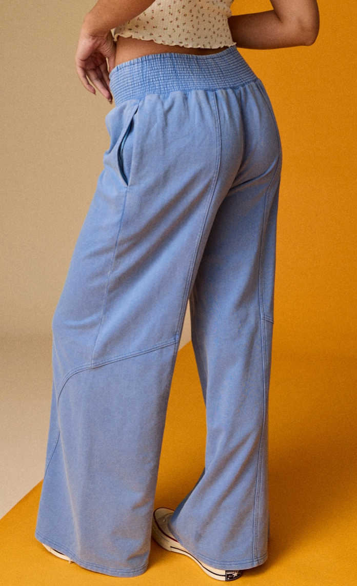 Blue Wide Leg French Terry Pants
