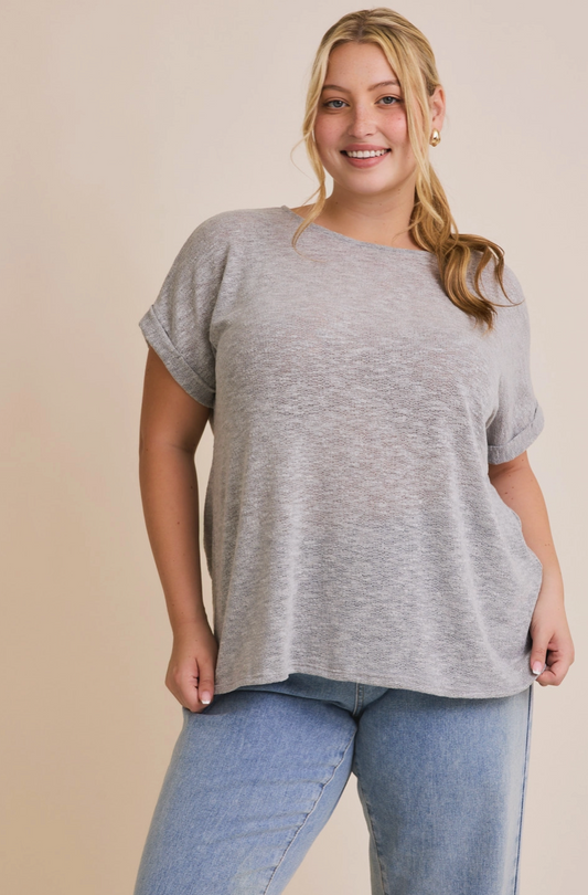 Plus Heather Grey Short Sleeve Top