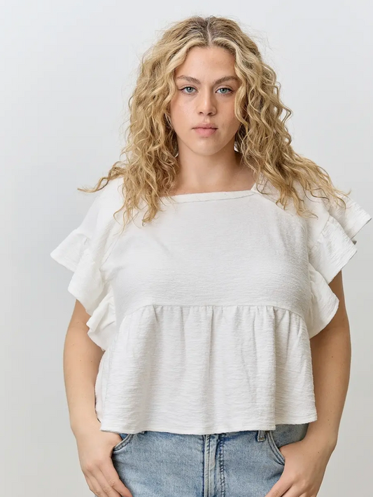 White Ruffle Sleeve Peplum Top