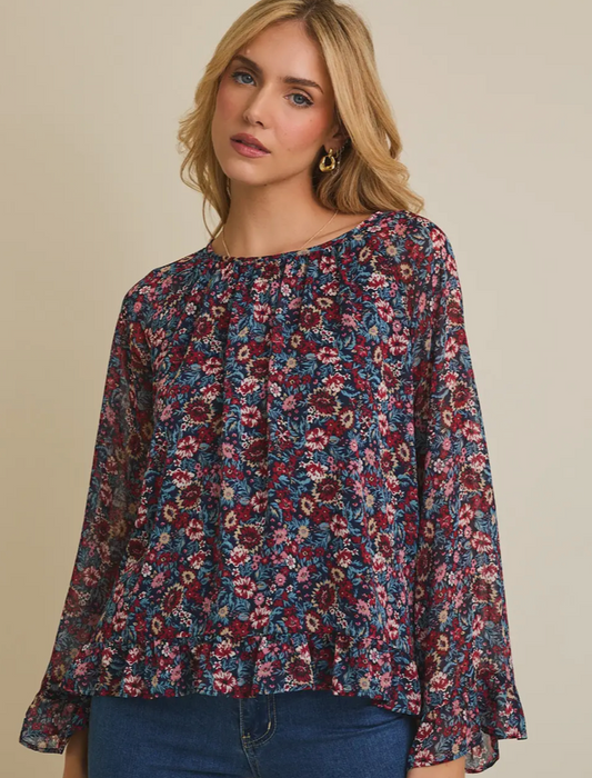 Plus Ruffle Hem Floral Blouse