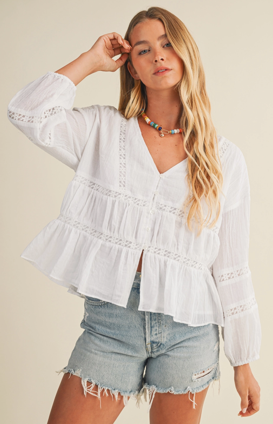 White Ruffle Detail Blouse