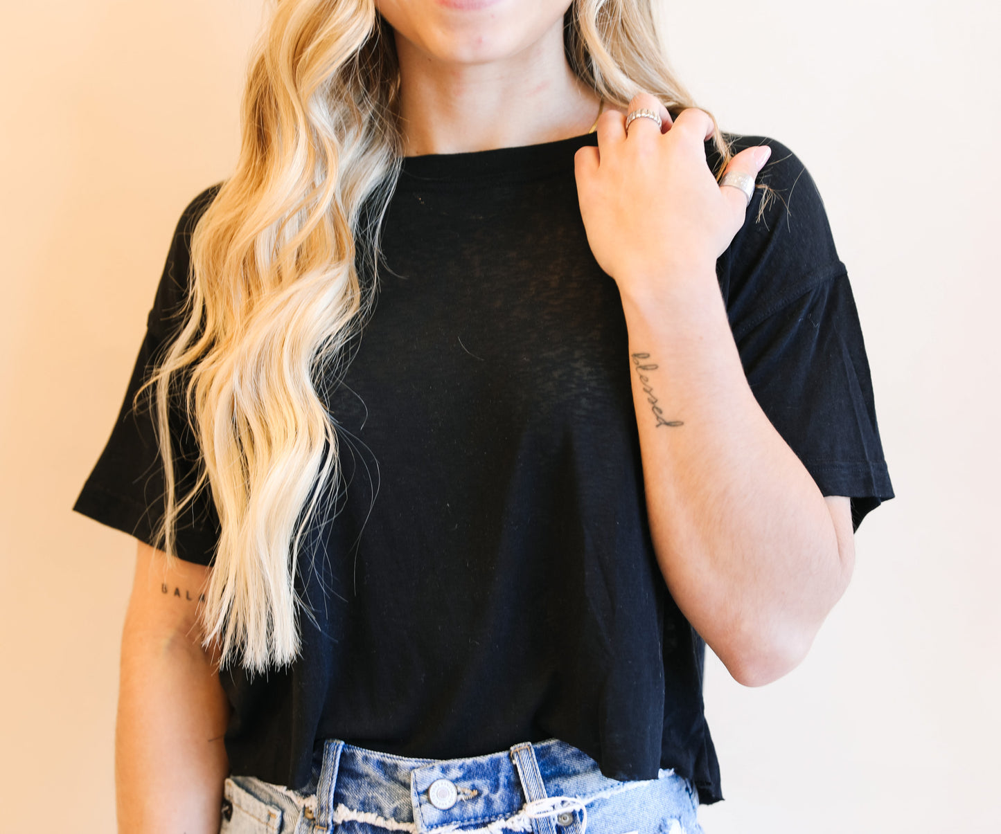 Cropped Raw Hem Tee (Multiple Colors)