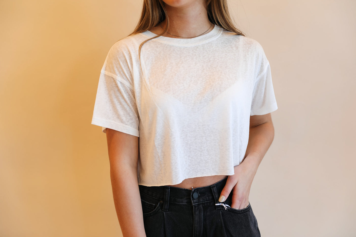 Cropped Raw Hem Tee (Multiple Colors)