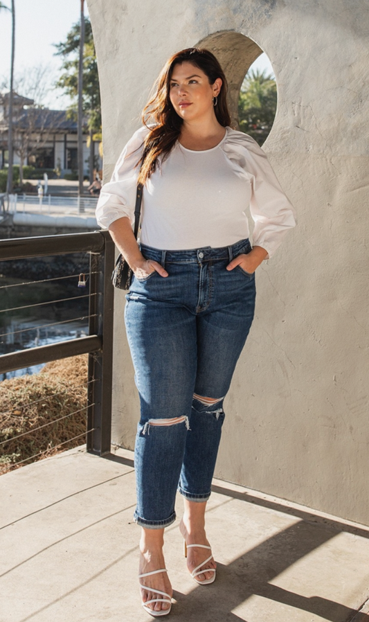 Distressed Stretch Mom Jean